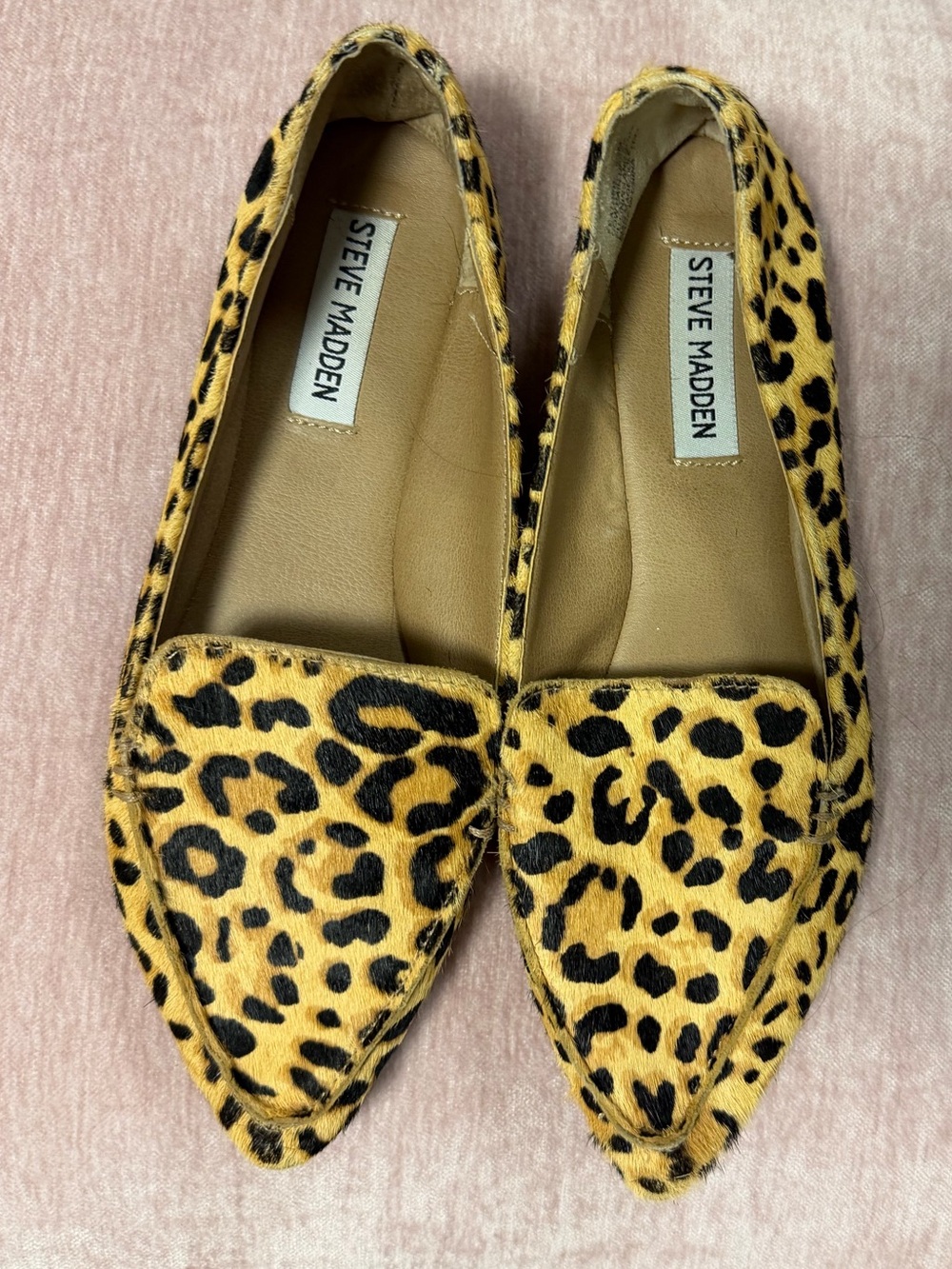 Steve Madden Leopard Print Pointed Toe Flats Hair On Hide Cowhide Fur 6.5
